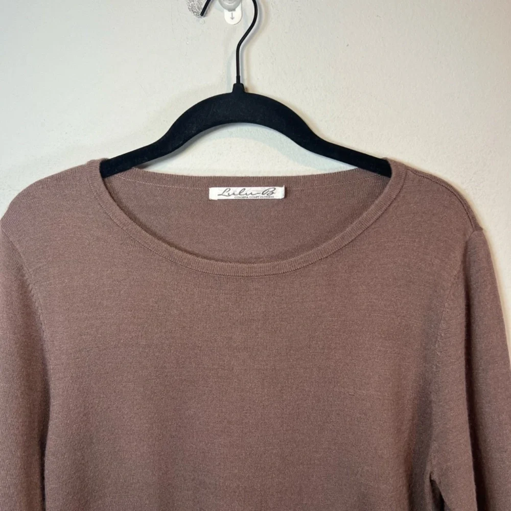 Lulu-B Tunic Sweater Shirt Brown Front Pockets Lightweight Neutral NEW Sz Medium